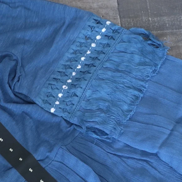 Lucky Brand Cutout Peasant Top Blue Small - Picture 6 of 9